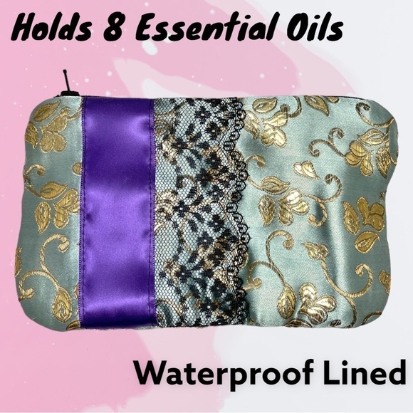 Hand Crafted Handbags - Waterproof Essential Oil Bag- Green Paisley Satin